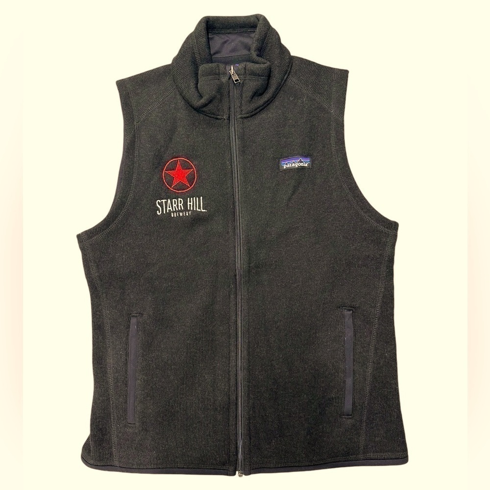 🌸2/$25 Patagonia Black Better Sweater Vest Fleece Lining Star Hill Brewery Logo